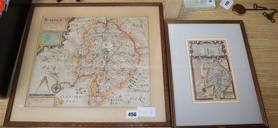 William Kip, coloured engraving, Map of Warwickshire (Warwici), 29 x 35cm and similar smaller map of Milo Corso Malverna, Tripoli (2)